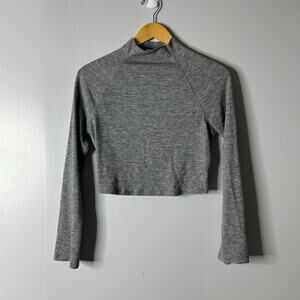 Lovers + Friends Ribbed Long Sleeve Turtleneck Top Crop Women’s Small Gray Basic